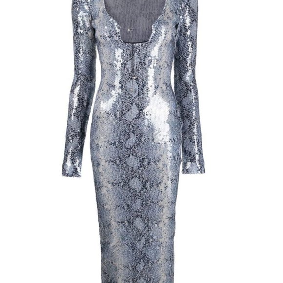 16Arlington Dresses & Skirts - 16Arlington, "Solaria" snake-print sequinned dress, size 36, silver / black